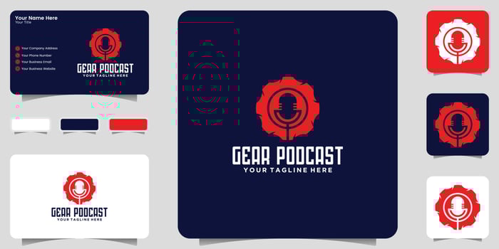 creative gear logo and podcast design template vector