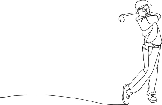 kids golfer line drawing vector illustration.