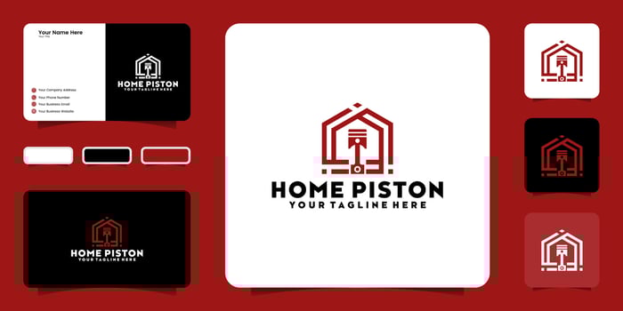 creative logo design piston house, workshop house and business card vector