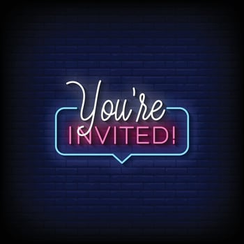 Neon Sign you are invited with Brick Wall Background Vector