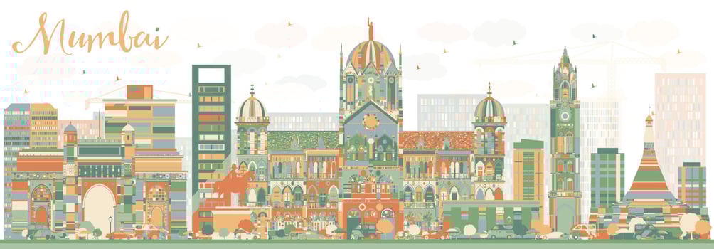 Abstract Mumbai Skyline with Color Landmarks. vector