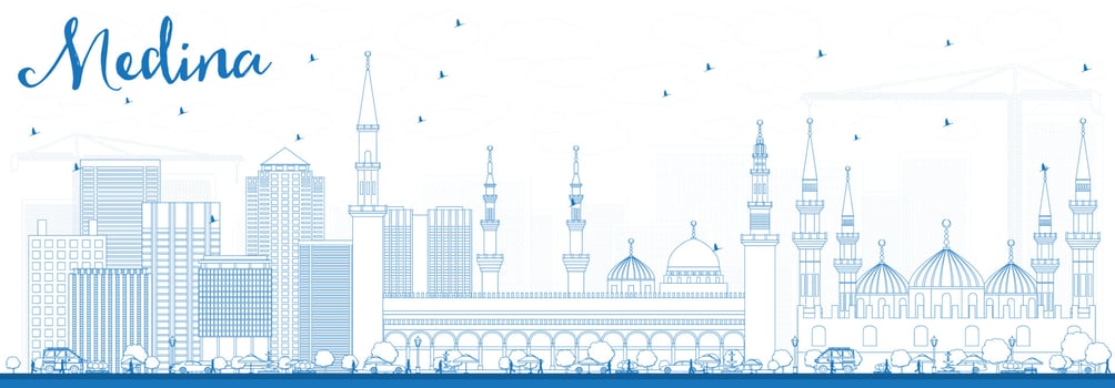 Outline Medina Skyline with Blue Buildings. vector