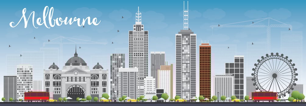 Melbourne Skyline with Gray Buildings and Blue Sky. vector