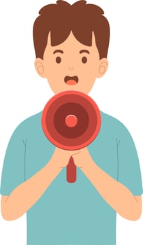 young man holding megaphone vector