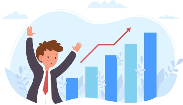 portrait of an employee excited to see a percentage increase in sales vector