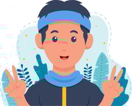 Portrait of man with fingers posing peace vector