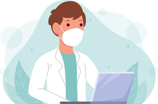 portrait of a doctor using his laptop for work vector