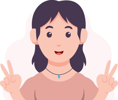 Portrait of woman with fingers posing peacefully vector