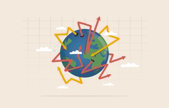 World Economy Crash. The volatility of the stock market or the financial world. Financial market crisis. World was pierced by a stock arrow or chart. vector