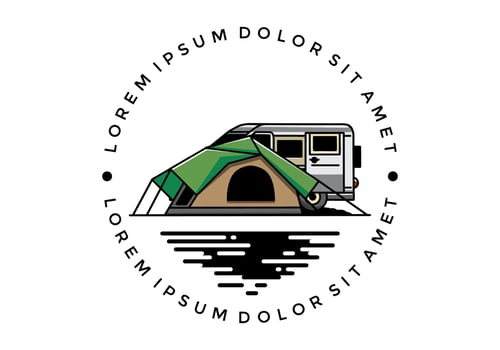 Van car and camping tent illustration design vector