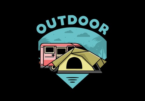 Van car and camping tent illustration design vector