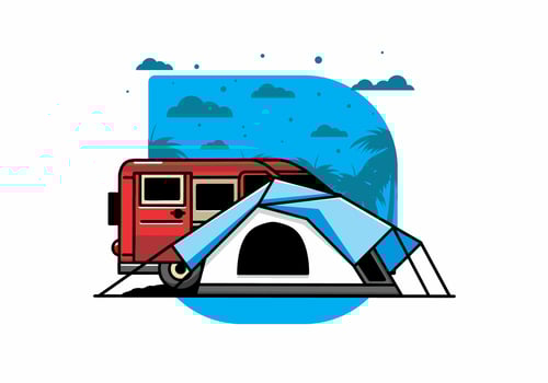 Van car and camping tent illustration design vector
