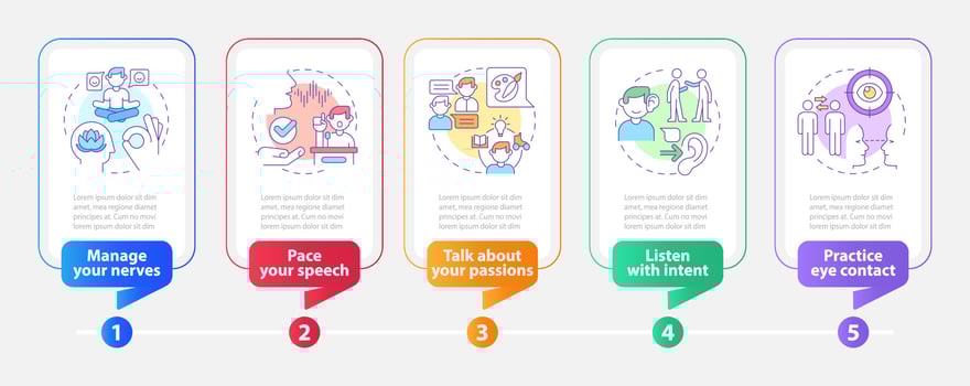 Steps to charisma rectangle infographic template. Data visualization with 5 steps. Process timeline info chart. Workflow layout with line icons. vector