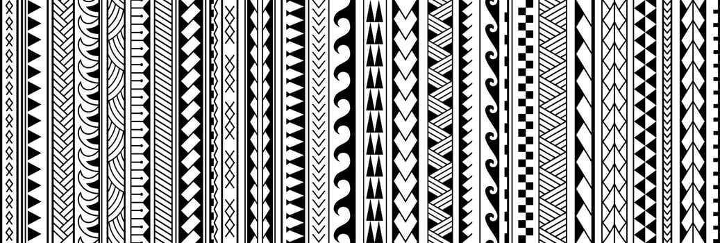 Maori polynesian tribal geometric seamless vector pattern set.