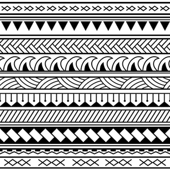 Maori polynesian tribal geometric seamless vector pattern set.