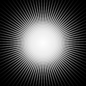 White dotted circle on a black background. light in the dark vector