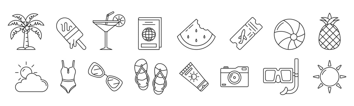 Summer Holidays line art icon set design template vector illustration