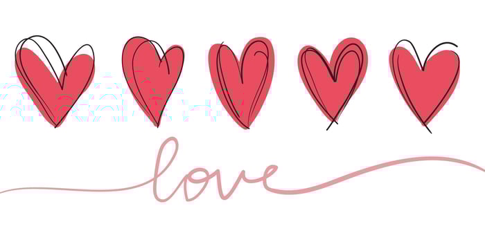 Doodle Hearts, a collection of colored, hand drawn love hearts. Vector illustration.