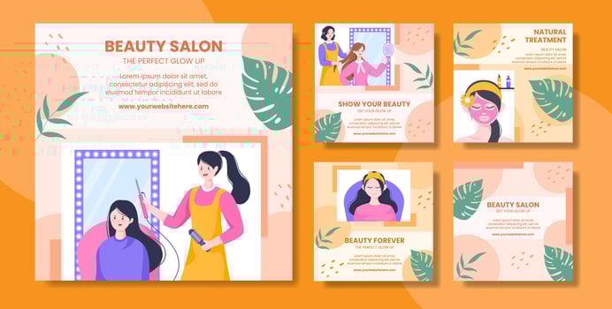 Beauty Salon Social Media Post Template Flat Cartoon Background Vector Illustration