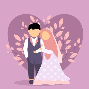 muslim wedding couple cartoon illustration vector