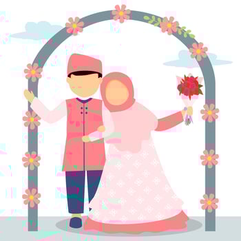 muslim wedding couple cartoon illustration vector