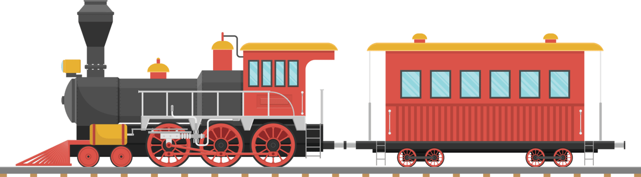 Vintage steam locomotive and wagon on railroad png
