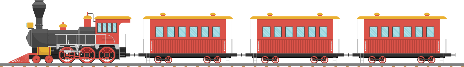 Vintage steam locomotive and wagon on railroad png