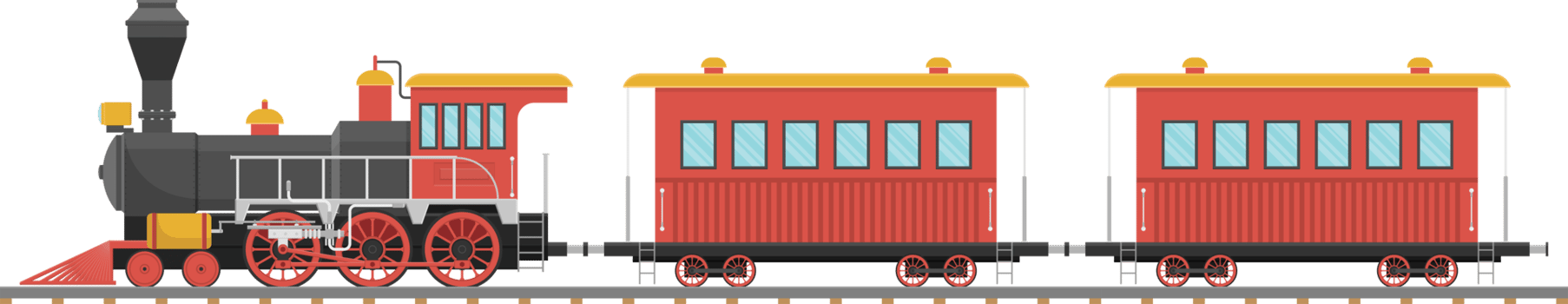 Vintage steam locomotive and wagon on railroad png