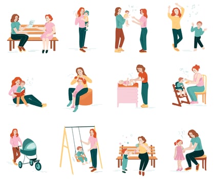 Babysitter Tasks Flat Icons vector