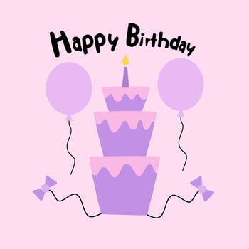 happy birthday with cake and two balloons vector