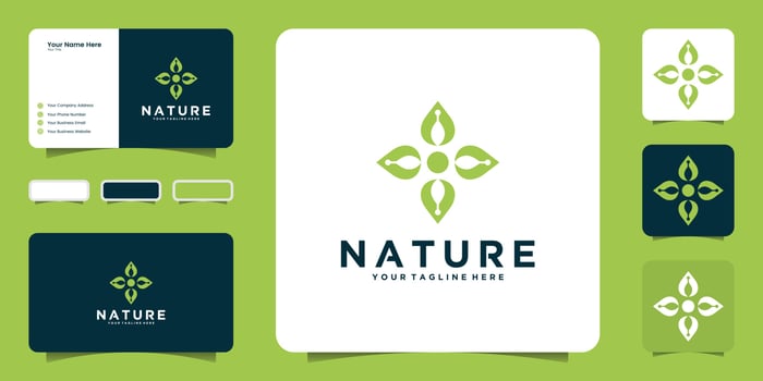 nature logo rotate leaf design inspiration logo and business card vector