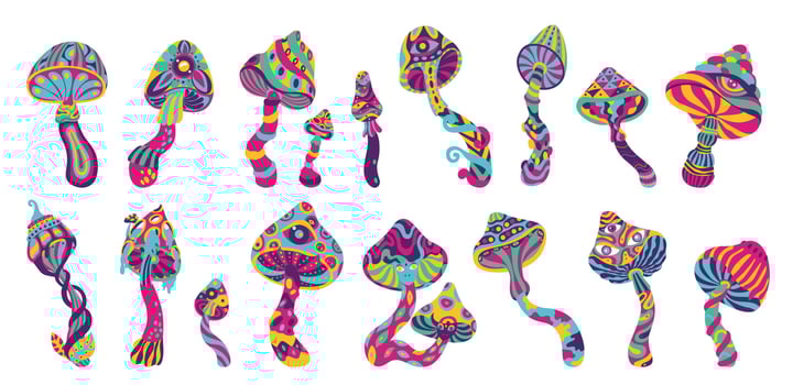 Trippy Mushrooms Icon Set vector