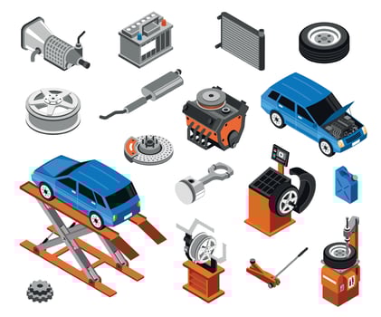 Isometric Car Repair Set vector