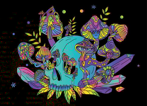 Trippy Mushroom Skull Composition vector