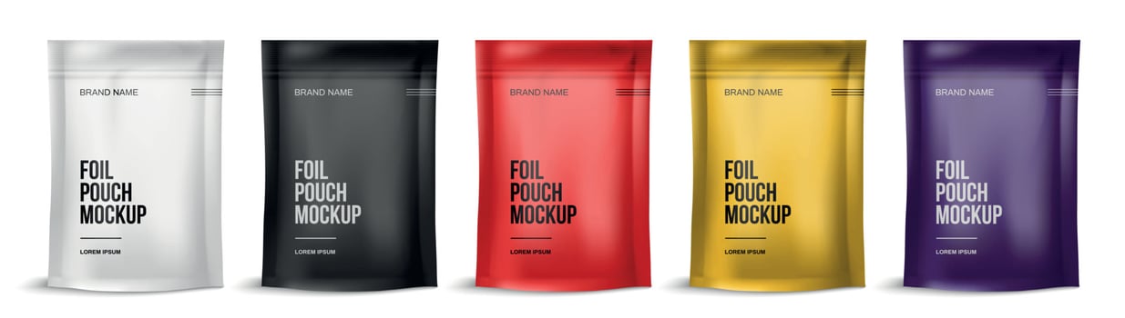 Foil Pouch Mockup Realistic Set vector