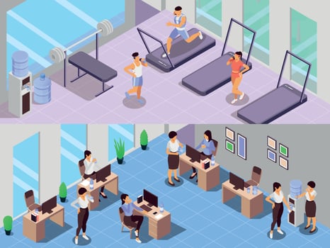 People Drinking Water Isometric Banners vector