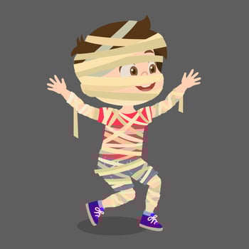 Boy disguised as a mummy in halloween party vector