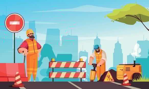 Road Repair Flat Composition vector