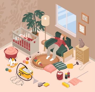 Tired Mom Isometric vector