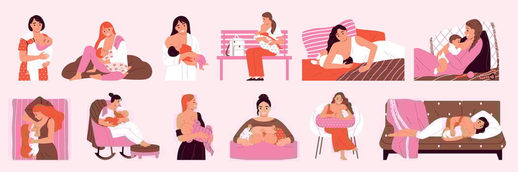 Breastfeeding Color Icon Set vector