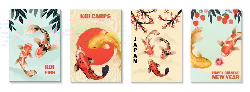 Realistic Koi Fish Posters vector