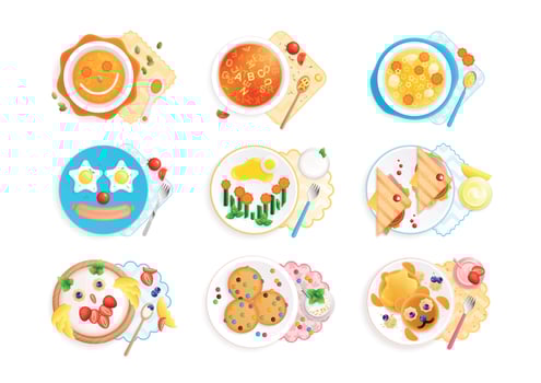 Childish Dishes Icon Set vector