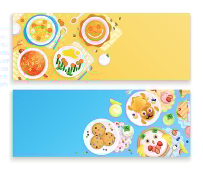 Childish Dishes Horizontal Banners vector