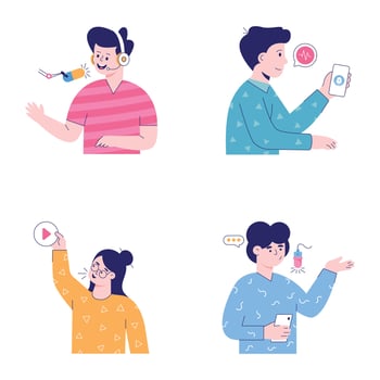 Set of Podcast Services Flat Illustrations vector