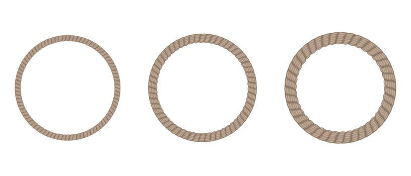Round rope border. Braided brown cord frame. vector