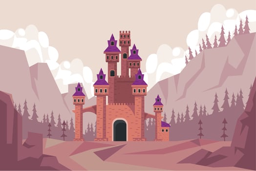 red castle in landscape vector