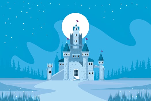 blue castle in snowscape vector
