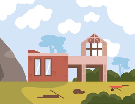 wheelbarrow with construction house vector