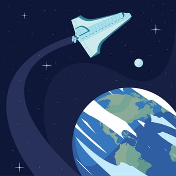 spaceship orbiting the earth vector