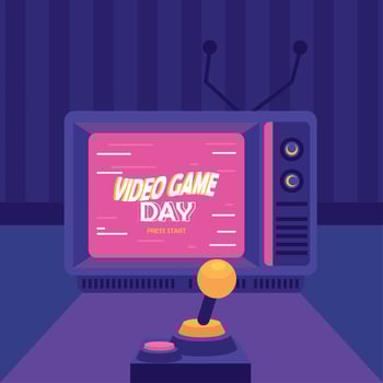 video game day lettering scene vector